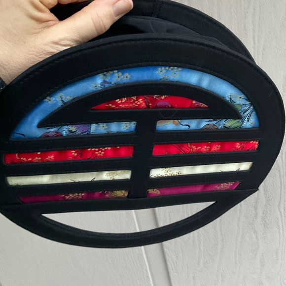 Nolita round cut out handle brocade colorful asian fabric modern purse bag - Picture 12 of 15